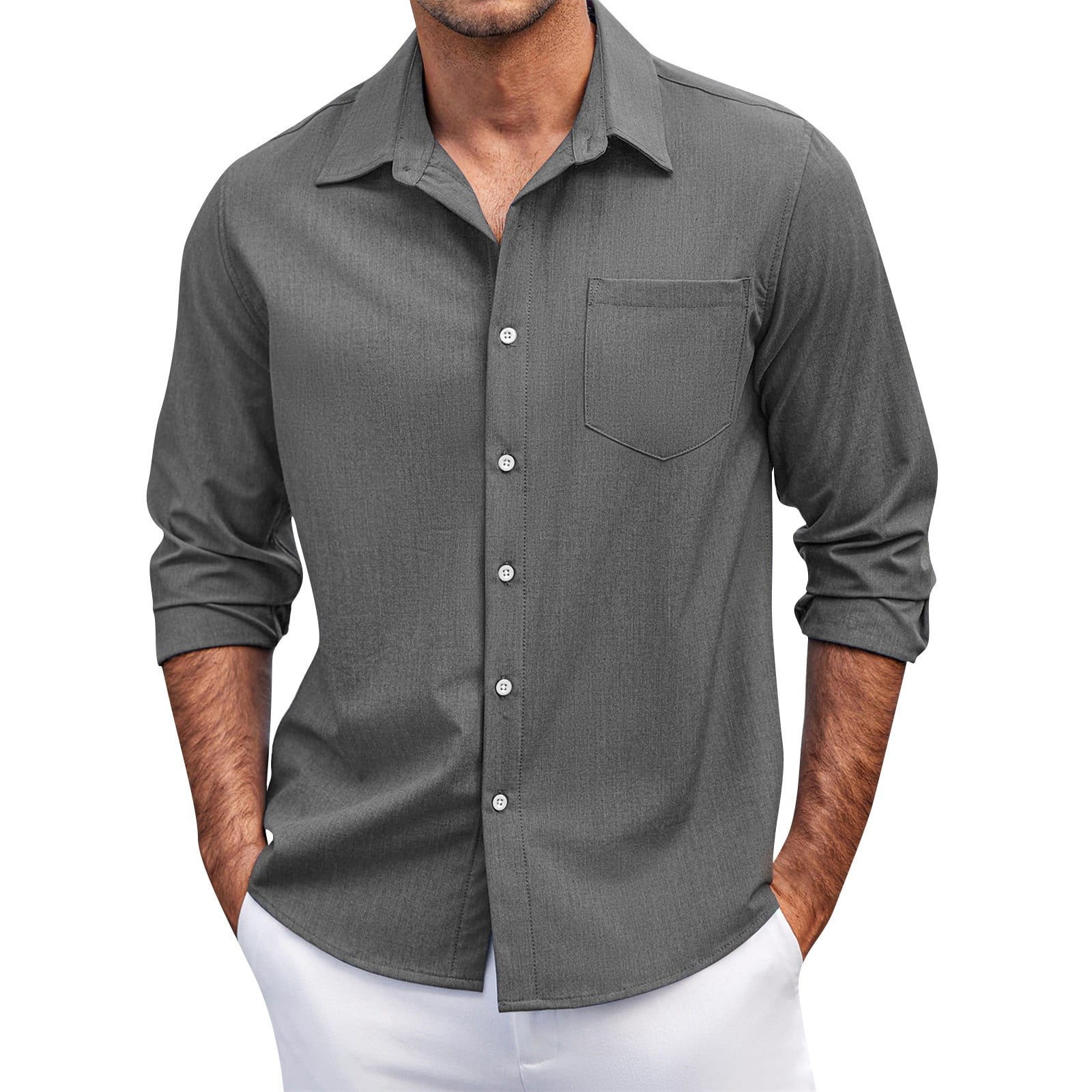 Dwelliawo Linen Shirt for Men Long Sleeve Button Down Shirts ...