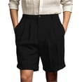 thumbnail image 1 of Dwelliawo Linen Shorts for Men Straight Leg 9" Flat Front with Pockets Shorts Loose Fit Beach Outfits Linen Dress Pleat-Front Lightweight Black S, 1 of 4
