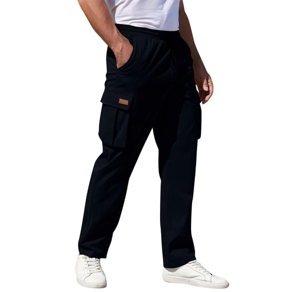 Dwelliawo Men Cargo Casual Pants Loose Straight Leg Versatile Sweatpants All Season Wear Work Home SportFashion Plus Size Trousers Navy 3xL