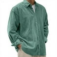 thumbnail image 1 of Dwelliawo Men Casual Long Sleeve Shirt Corduroy Lapel Vintage Button Down Shirts Ribbed Knit Lightweight Shirt Plus Size Vintage Blouse Jacket Green XXXL, 1 of 7