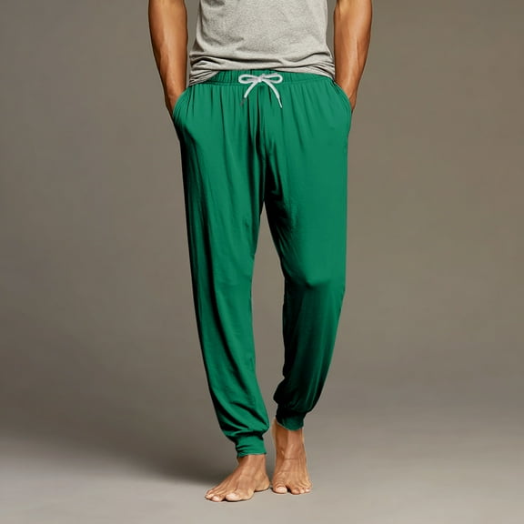 Dwelliawo Men Pajama Pants Bottoms Jogger Sleep Pant Loose Fit Drawstring Pajama Pant with Pockets Soft Sleepwear Lounge Pants Green M