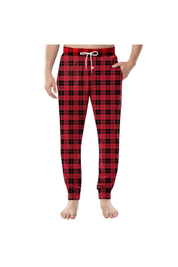 Men Pajama Pants Soft Sleepwear Lounge Pant Separate Bottoms Jogger Sleep Plaid Pants Loose Fit Elastic Waist Pajama Pant with Pockets Red 3XL