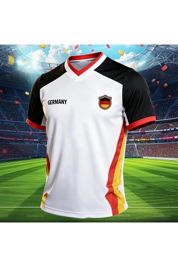 Men Soccer Jersey Shirts Germany V Neck Short Sleeve German Graphic Tee Crew Neck Shirt Casual Basic Tee 2026 White 2xL