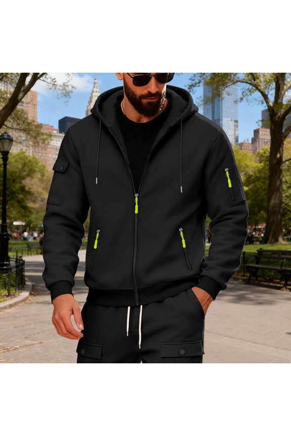 Men Tactical Hoodies Full Zip Cargo Pullover Big and Tall Workout Sweatshirt Winter Tactical Sweatshirt with Pocket Black 3XL