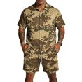 thumbnail image 1 of Dwelliawo Men's 2 Piece Casual Camouflage Outfit, Short Sleeve Button Down Shirt and Drawstring Shorts Breathable Summer Outfits for Outdoor Activities and Leisure Light Brown 3xL, 1 of 5