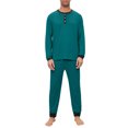 thumbnail image 1 of Dwelliawo Men's 2 Pieces Long Sleeve Solid Color Crew Neck Casual Pajamas Set Dark Green S, 1 of 5