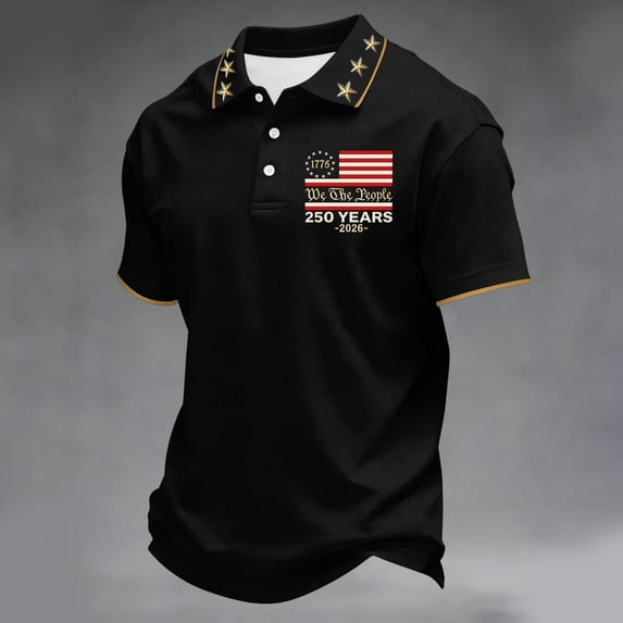 Dwelliawo Men's 250 Anniversary Usa Shirt 250 Anniversary Usa Patriotic Short Sleeve Patriotic Shirt We the People Casual Shirts Polo Tee Light Black 2XL