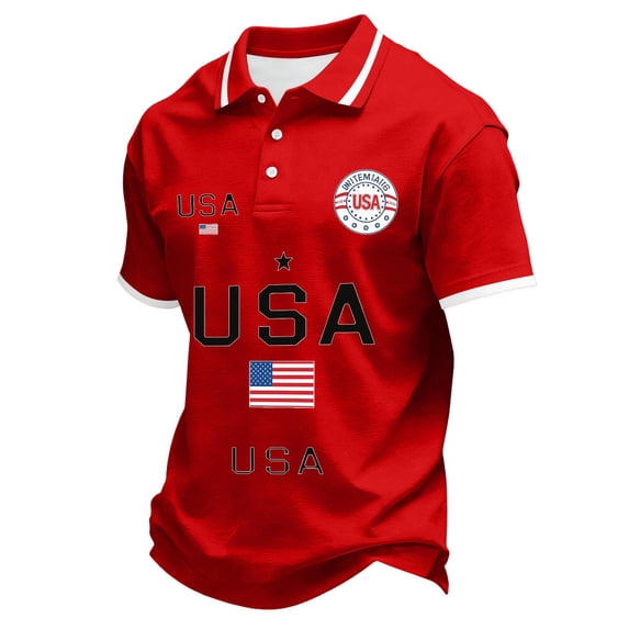 Dwelliawo Men's 250 Anniversary Usa Shirt 250 Anniversary Usa Patriotic Short Sleeve Polo Shirt 1776-2026 Freedom Shirts Patriotic Tee M Red 2XL