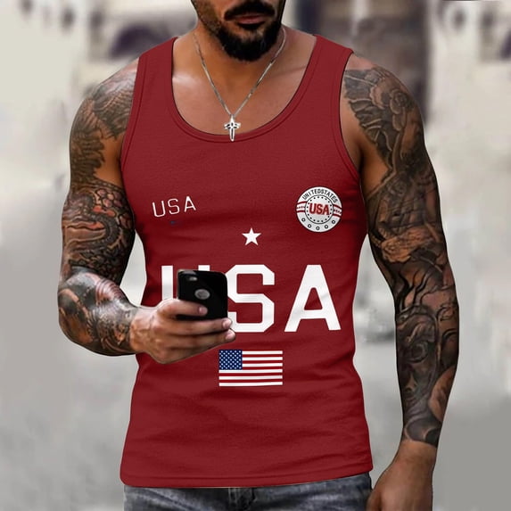 Dwelliawo Men's 250 Years Patriotic Tank Tops American Flag Usa 250th Anniversary Tank Top Graphic Sleeveless Shirts Loose Fit Casual Muscle Pullover Red 4XL