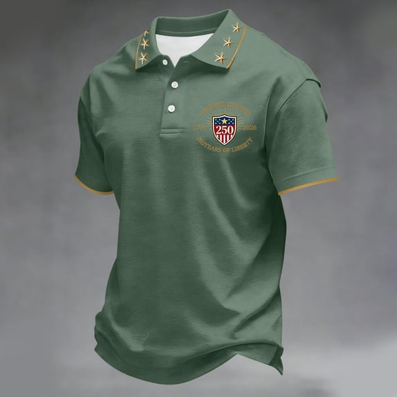 Dwelliawo Men's 250th Anniversary National Flag Print Polo Shirt We the People Patriotic Patriotic Short Sleeve Shirt American Flag Casual Shirts Polo Top Green M