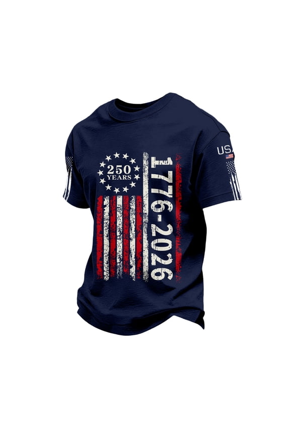 Men’s 250th Anniversary Patriotic Shirt 250th Patriotic 1776-2026 Shirts 1776-2026 T Shirt Pullover American Flag Plus Size Pullover Navy 2XL