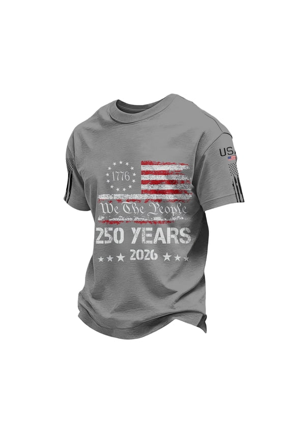 Men’s 250th Anniversary Patriotic Shirt 250th Patriotic 1776-2026 Shirts 250 Years American T Shirts American Flag Plus Size T Shirt Pullover Light Gray 2XL