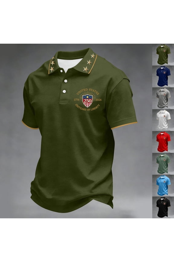 Men's 250th Anniversary Usa Polo Shirt American Flag Casual Short Sleeve Patriotic Shirts We the People Freedom Shirt Polo Top Dark Blue 3XL