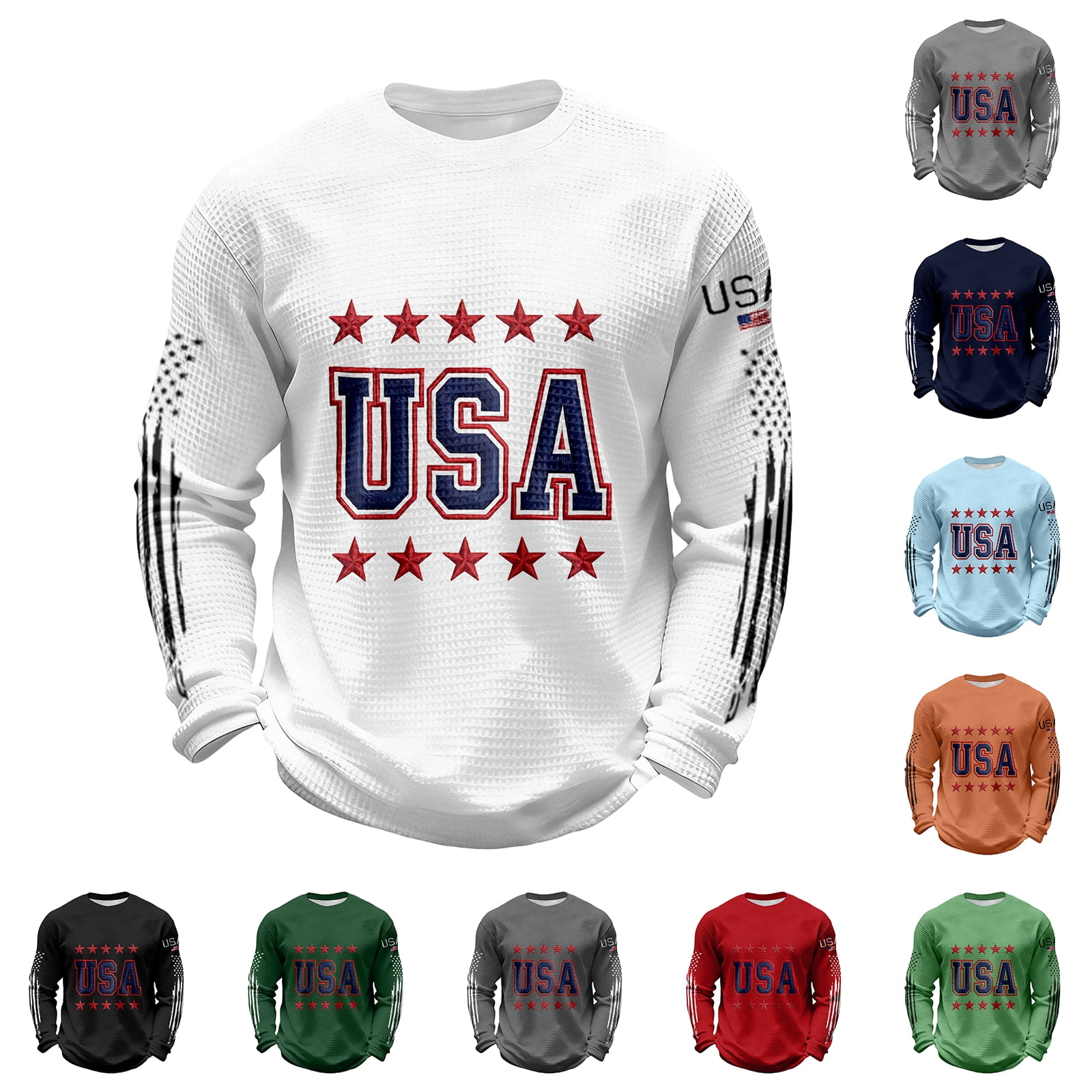 Dwelliawo Men's American Flag Waffle Knit Sweatshirt American Flag ...