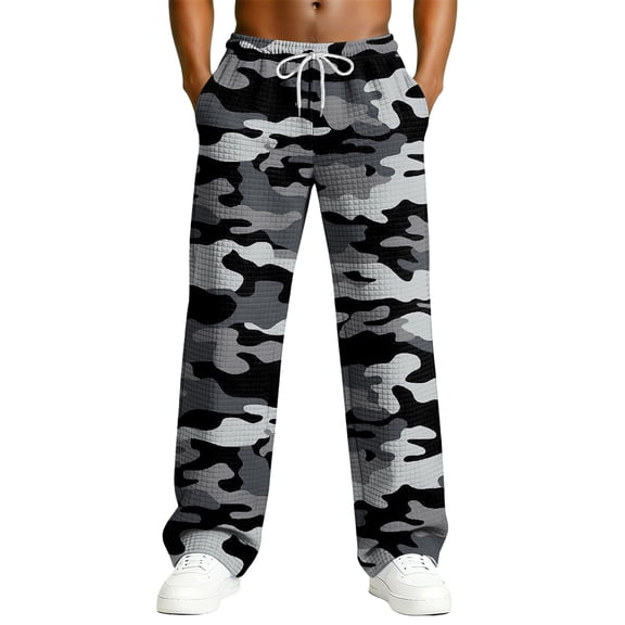 Dwelliawo Men's Athletic Open Bottom Relaxed Fit Camo Sweatpants Baggy Loose Drawstring Straight Leg Running Casual Sweatpants Workout Pants with Pockets Dark Gray S