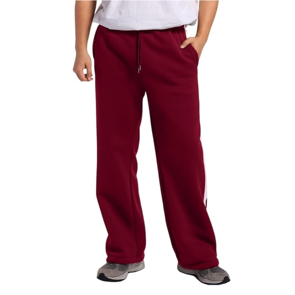 Dwelliawo Men's Baggy Pants Elastic Waist Straight Leg Gym Pant Athletic Fleece Lightweight Sweatpant with Pocket Winter Loose Pants Wine 2XL
