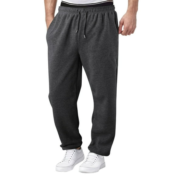 Dwelliawo Men's Baggy Pants Elastic Waist Wide Leg Workout Pants Athletic Lounge Loose Sweatpants with Pocket Winter Lounge Pant Dark Gray L