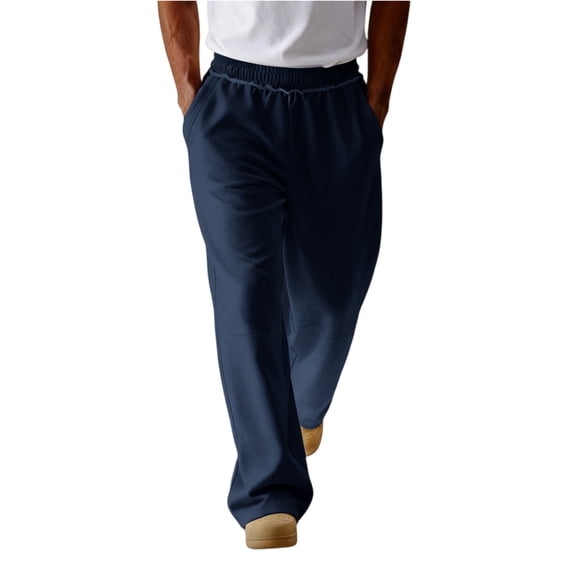 Dwelliawo Men's Baggy Pants Open Bottom Straight Leg Workout Pant Athletic Lounge Lightweight Sweatpants with Pocket Fall Lounge Pants Dark Blue 2XL
