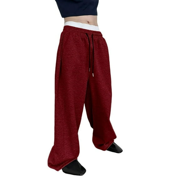 Dwelliawo Men's Baggy Sweatpants Elastic Waist Wide Leg Gym Pant Athletic Lounge Loose Sweatpants with Pocket Fall Lightweight Pants Wine XL