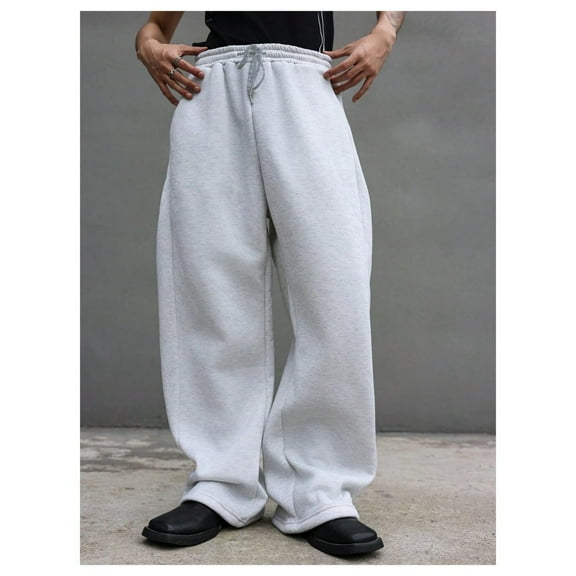 Dwelliawo Men's Baggy Sweatpants Open Bottom Straight Leg Workout Pant Athletic Fleece Lightweight Sweatpants with Pocket Drawstring Loose Pants Light Gray M