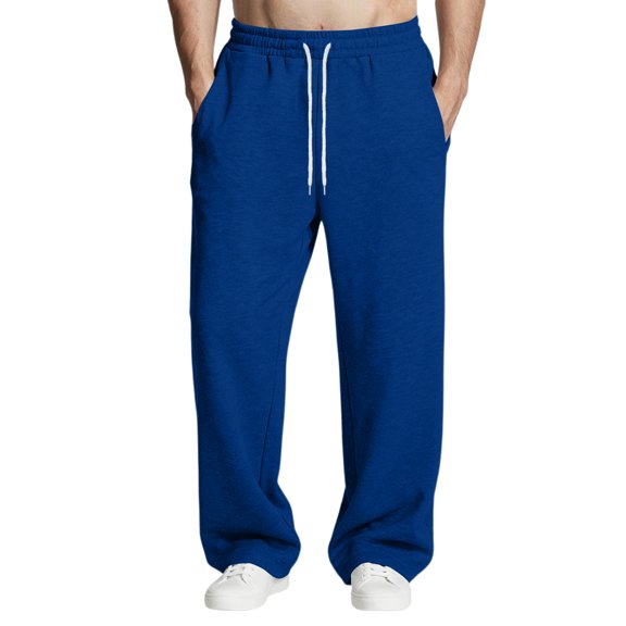 Dwelliawo Men's Baggy Sweatpants Open Bottom Straight Leg Workout Pants Athletic Fleece Casual Sweatpants with Pocket Winter Loose Pant Royal Blue 2XL