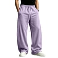 thumbnail image 1 of Dwelliawo Men's Baggy Sweatpants Wide Leg Barrel Sweatpants Elastic Waist Drawstring Lounge Athletic Pants with Pockets Light Purple M, 1 of 5