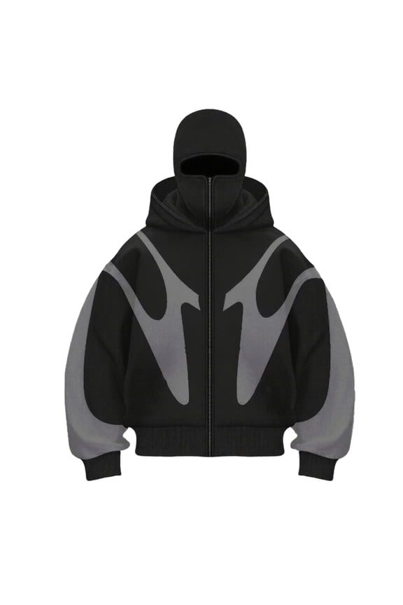 Men's Balaclava Hoodie Warm Face Fashion Double Layered Hoodie with Eye Mask Hip Hop Zip Up Y2k Jackets Gray 2XL