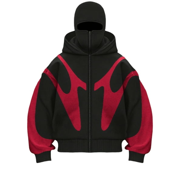Dwelliawo Men's Balaclava Hoodie Zip Up Fashion Double Layered Hoodie with Eye Mask Built In Y2k Warm Face Hip Hop Clothing for Men and Women Wine L