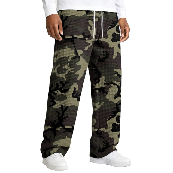 Dwelliawo Men's Camo Sweatpants Casual Lounge Drawstring Elastic Waist Running Baggy Sweatpants Athletic Pant with Pockets Army Green L