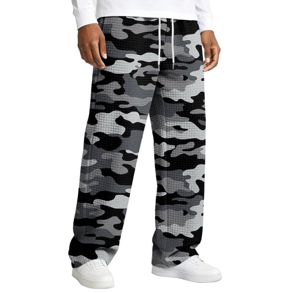 Dwelliawo Men's Camo Sweatpants Fashion Casual Drawstring Elastic Waist Workout Loose Trousers Athletic Pant with Pockets Dark Gray L