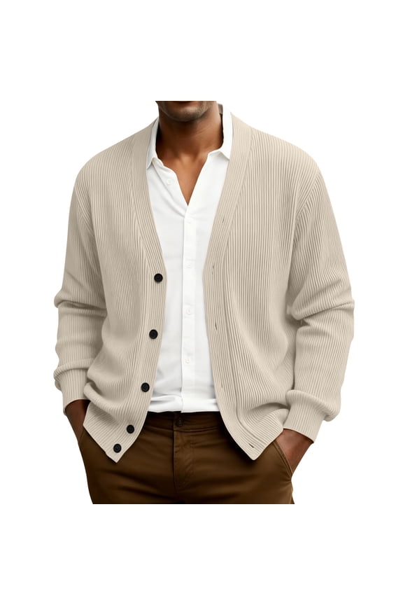 Men's Cardigan Sweater V Neck Casual Button Down Knit Sweater Wool Cardigan Sweater Long Slevee Lightweight Sweaters with Pocket Fall Clothing Beige 2XL