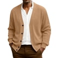thumbnail image 1 of Dwelliawo Men's Cardigan Sweaters V Neck Shawl Button Down Knitted Sweaters Cardigan Sweater Long Slevee Casual Sweaters with Pockets Autumn Clothing Light Brown L, 1 of 7