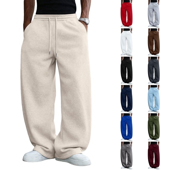 Dwelliawo Men's Casual Baggy Pants Lightweight Wide Leg Lounge Travel Pants Streetwear with Pockets Navy XL
