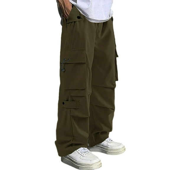 Dwelliawo Men's Casual Cargo Pants Fitness Outdoor Straight Leg Pant Loose Fit Loose Fit Cargo Pant Lightweight Casual Pants Trousers with Multi Pockets Green L