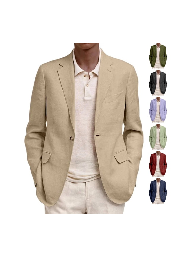 Men's Casual Knit Blazer Two Button Casual Business Sports Coat Dress Suit Jacket Winter Fall Regular Fit Long Sleeve Jackets Clearance Khaki 2XL