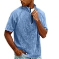 thumbnail image 1 of Dwelliawo Men's Casual Stand Collar Shirts Casual Acid Wash Classic 1/4 Zip T Shirt Summer Basic Tees Workout Retro Short Sleeve Tops Blue 3XL, 1 of 8