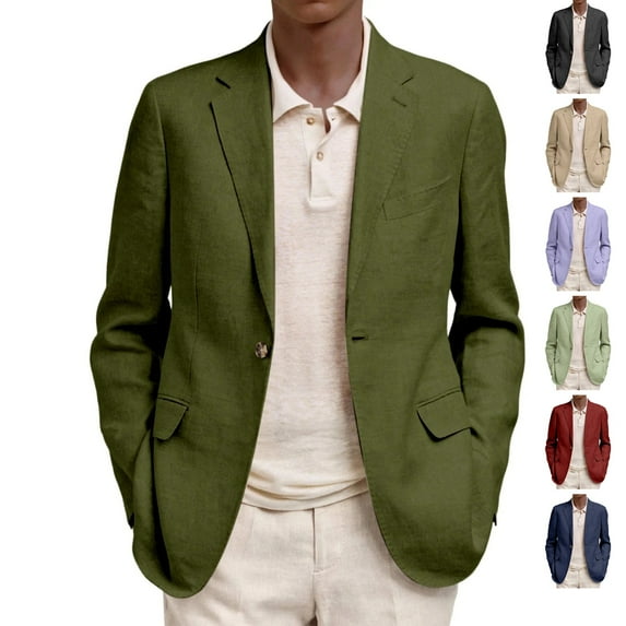 Dwelliawo Men's Casual Stretch Blazer Jacket Button Business Casual Sports Coat Suit Dress Jacket Long Sleeve Slim Fit Winter Fall Jackets Army Green L
