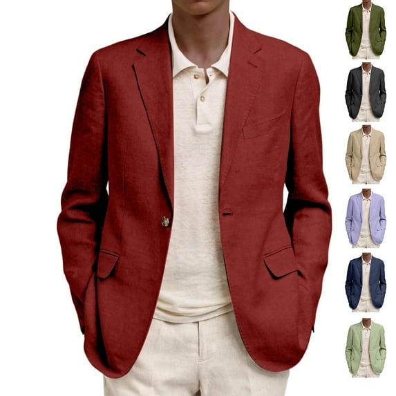 Dwelliawo Men's Casual Stretch Blazer Jacket Two Button Business Casual Sports Coat Suit Dress Jacket Long Sleeve Regular Fit Winter Fall Jackets Clearance Wine 2XL