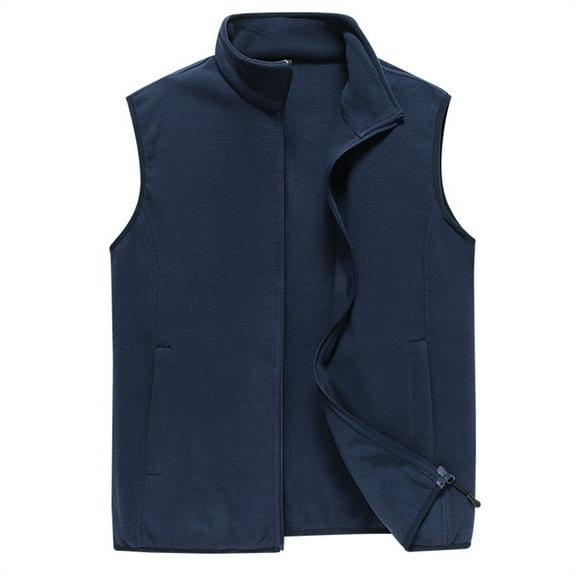Dwelliawo Men's Casual Vest Lightweight Outdoor Cargo Vest Summer Fish Sleeveless Jackets Golf Zip Vest with 4 Pockets Dark Blue M