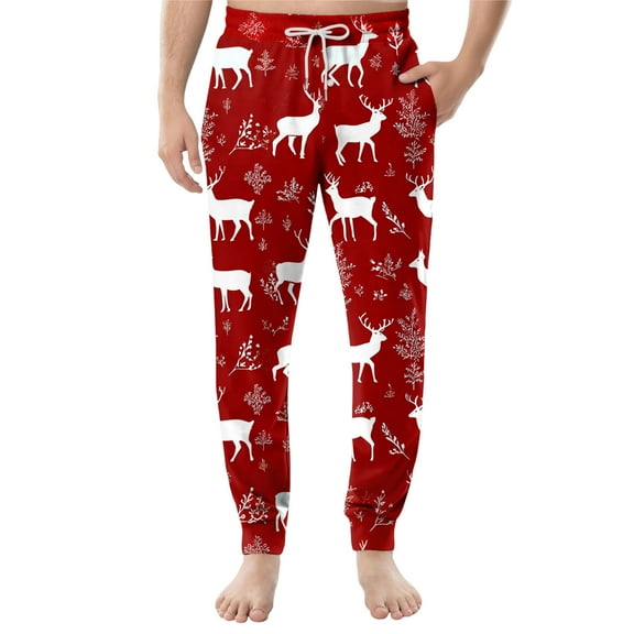 Dwelliawo Men's Christmas Christmas Pajama Pants Christmas Sleepwear Lounge Pant Snowflake Graphic Jogger Sleep Pants Loose Fit Elastic Waist Pj Pant with Pockets Deep Red L