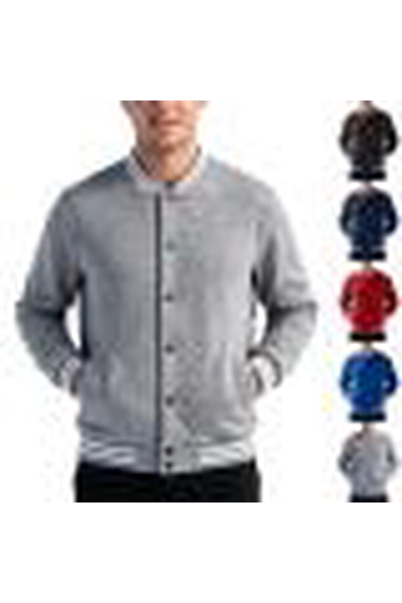 Men's Color Block Varsity Jacket Snap Button Striped Rib Collar Cuff Casual Baseball Coat Lightweight Everyday Wear Red S