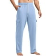thumbnail image 1 of Dwelliawo Men's Cotton Sweatpants Cargo Open Bottom Pockets Sweatpant Casual Workout Lounge Pants Baggy Loose Pant Fleece Elastic Waist Sweatpant Light Blue XL, 1 of 5