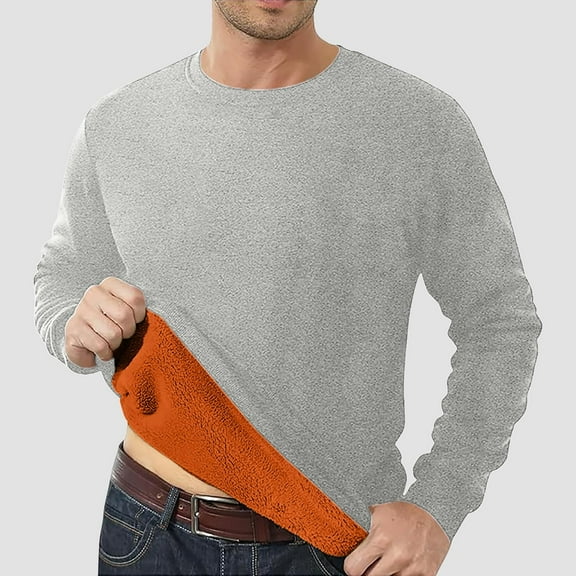Dwelliawo Men's Crewneck Sweatshirt Fleece Sherpa Lined Pullover Long Sleeve Basic Warm Sweater Winter Heavyweight Pullover Sweatshirts Light Gray L