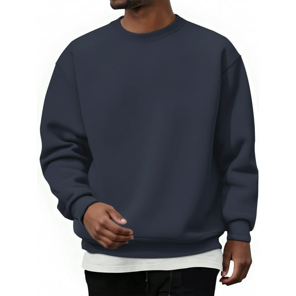 Dwelliawo Men's Crewneck Sweatshirts Casual Cotton Long Sleeve Sweatshirts Lightweight Fall Winter Pullovers Navy XL