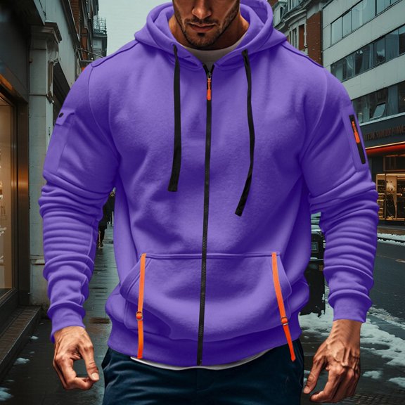 Dwelliawo Men's Fashion Hoodies & Sweatshirts Tactical Hoodies Full Zip Cargo Hoodies Pullover Fall Big and Tall Workout Sweatshirts with Pocket Purple 5XL