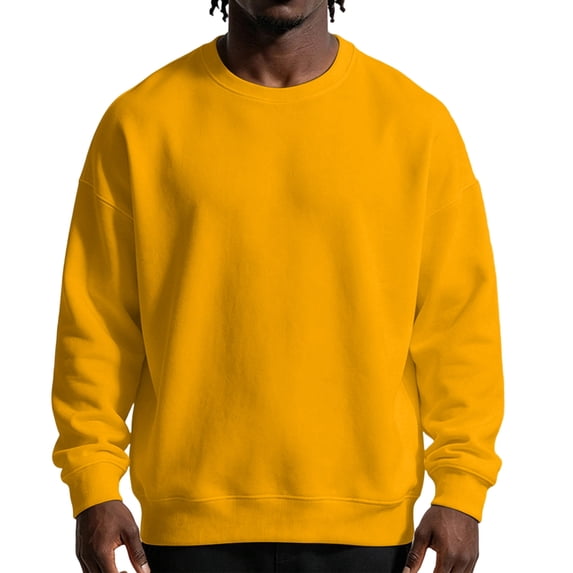 Dwelliawo Men's Fleece Lined Crew Neck Sweatshirt, Heavyweight Solid Pullover, Warm Long Sleeve No-Hood Jumper, Casual Fall Winter Basic Top for Cold Weather Yellow 3XL