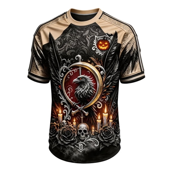 Dwelliawo Men's Halloween Costumes Short Sleeve Trendy T Shirt Crew Neck Ghost Graphic Spooky Fall Winter Pullover Khaki S