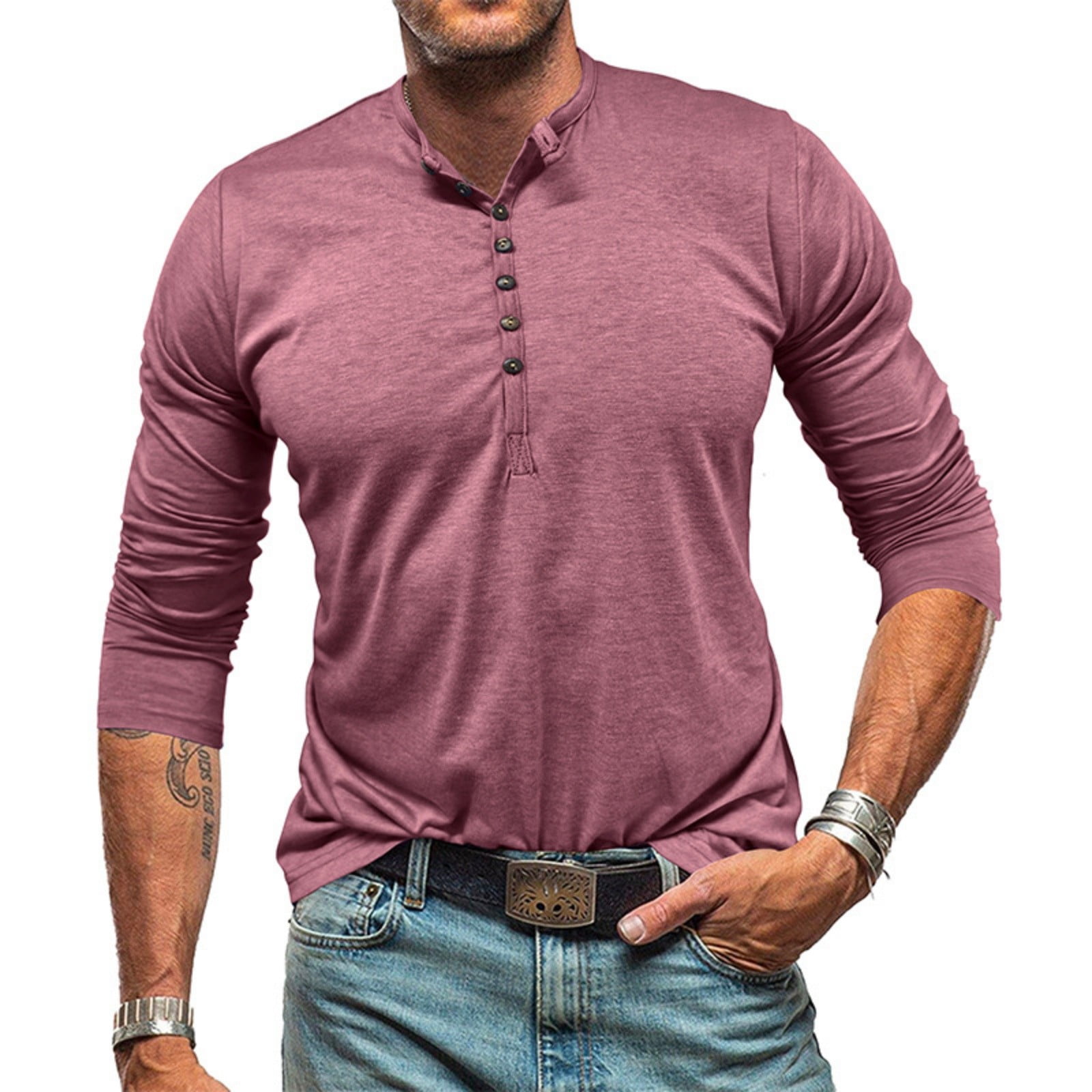 Dwelliawo Men's Henley Shirts Button Up Long Sleeve Henley Shirts ...