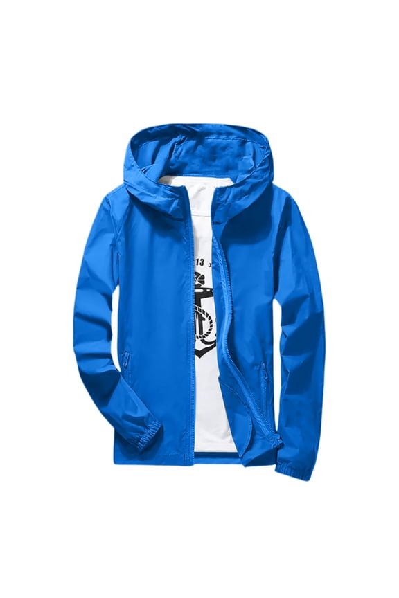 Men's Jackets Waterproof Cycling Windbreaker Hooded Jacket Casual Work Travel Running Jackets Lightweight Winter Zip Up Raincoats with Pocket Clearance Royal Blue 3XL
