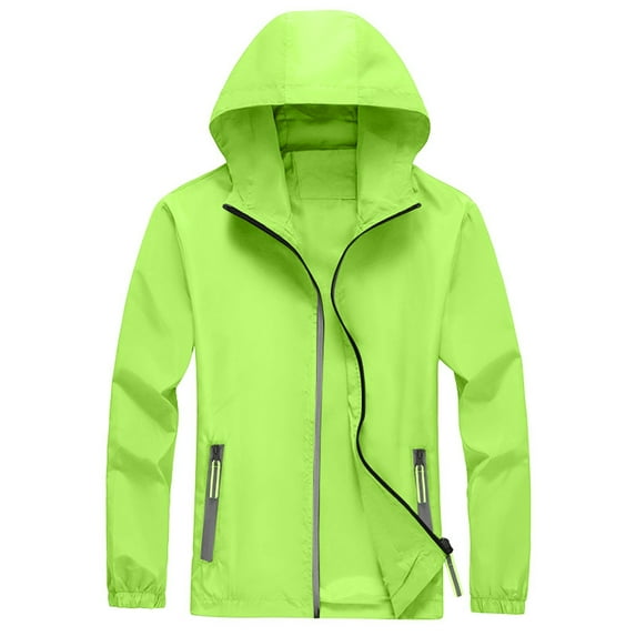 Dwelliawo Men's Lightweight Waterproof Rain Jacket Waterproof Running Windbreaker Casual Jackets Softshell Work Travel Hiking Jacket Lightweight Rain Zip Up Coat with Pocket Fluorescent Green M
